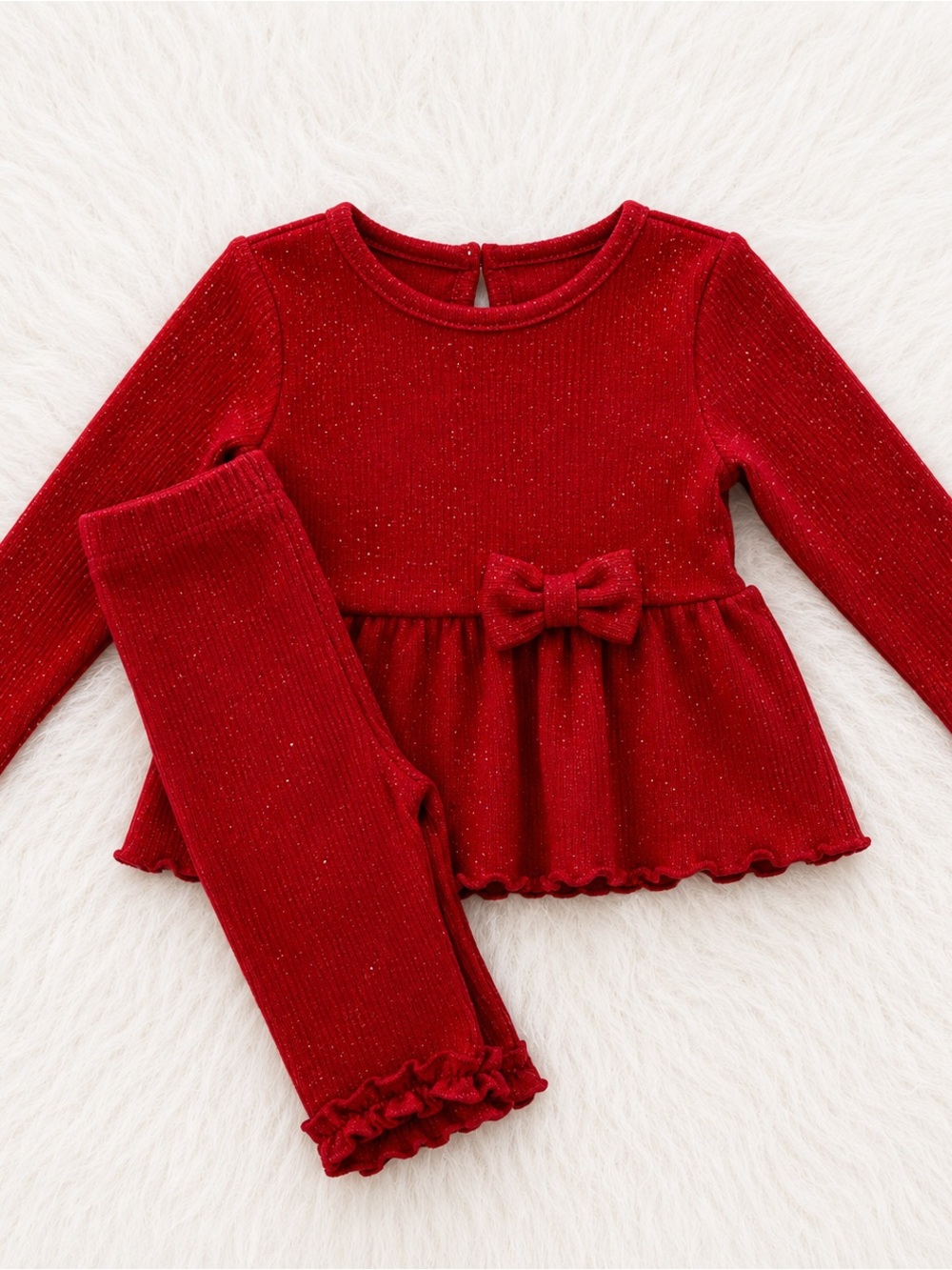 wonder nation Red Knit Bow Peplum Top & Leggings Set